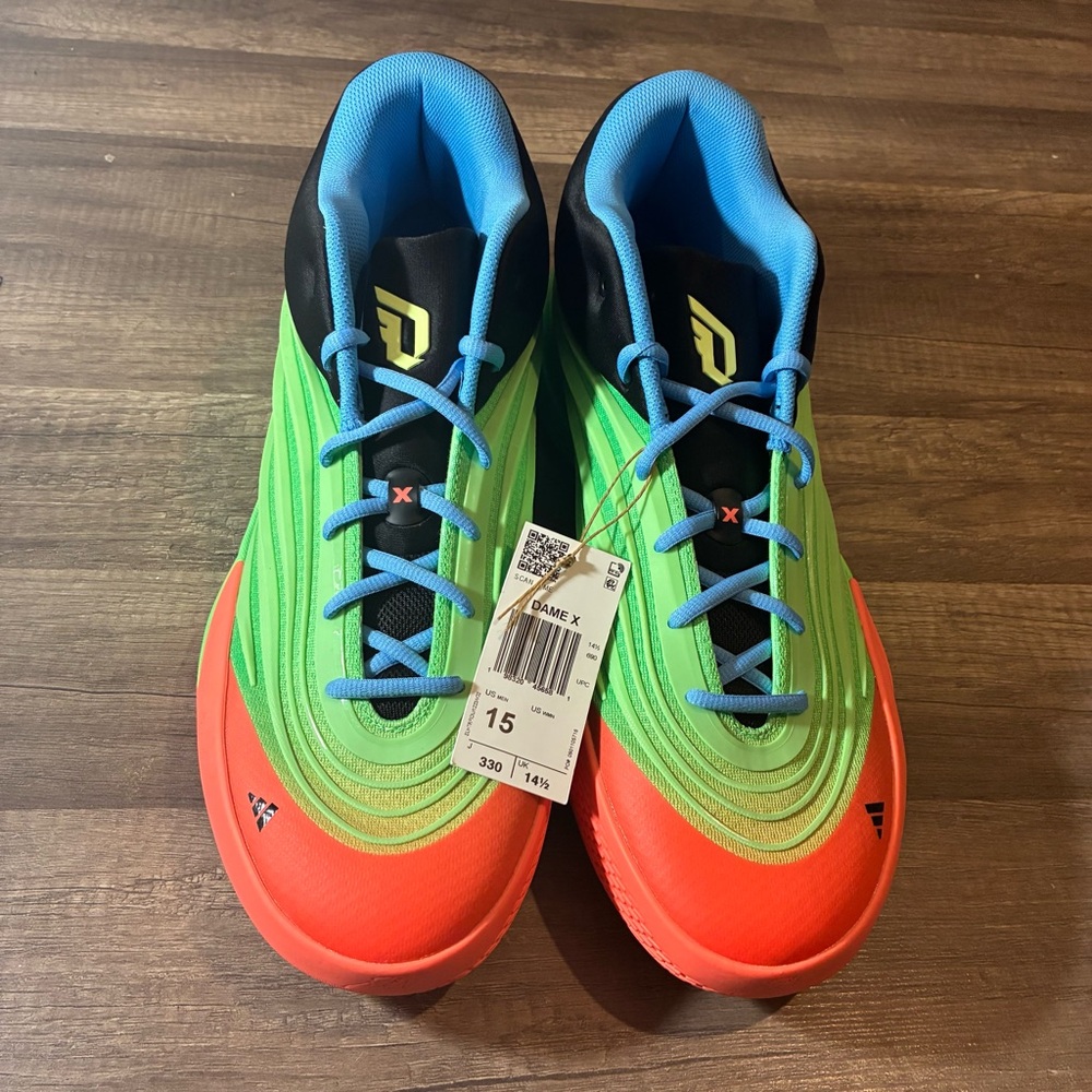 Size 15 - Adidas Dame X Basketball Shoes Lime Burst Green Orange Men’s NEW